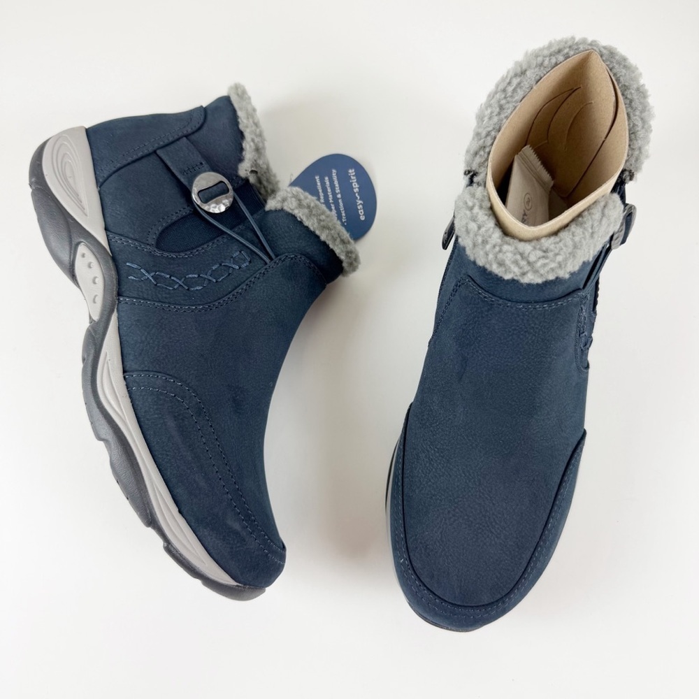 Easy Spirit Erique Cozy Cold Weather Booties Womens 9W Dark Blue Side Zip NEW